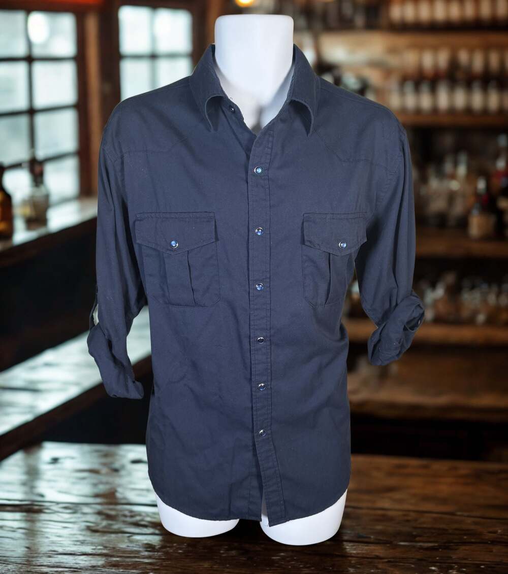 Coevals Club Men's Long Sleeve Solid Navy Western Pearl Snap Cowboy Shirt - Picture 4 of 7